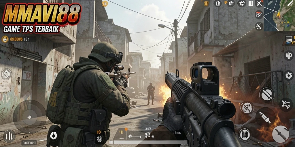 Tampilan gameplay menegangkan dari AMAVI88 dalam pertempuran TPS.