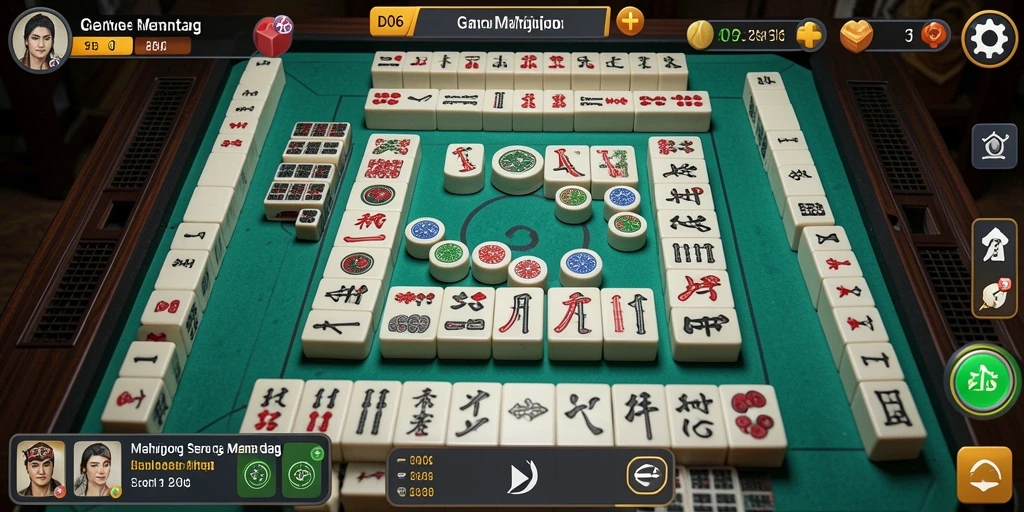 Tampilan gameplay menarik di D06 dengan ubin Mahjong berwarna-warni.