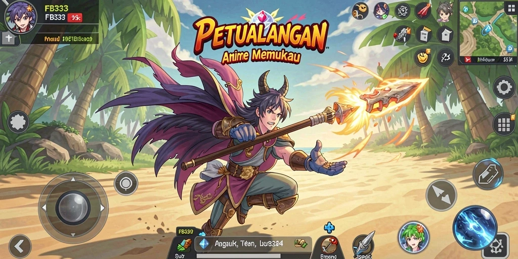 Tampilan gameplay FB333 dengan karakter Anime yang dinamis dan pertempuran seru.
