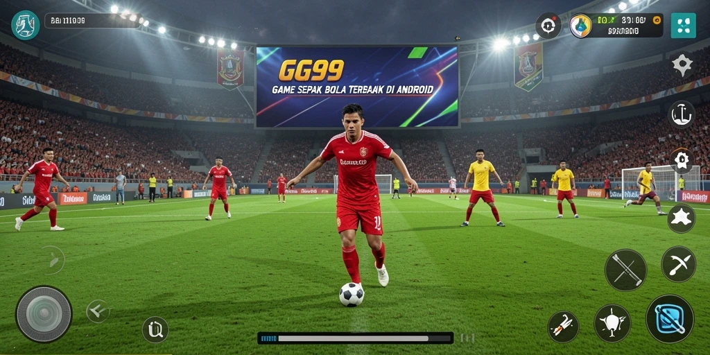 Screenshot GG99 menampilkan aksi seru di lapangan sepak bola.