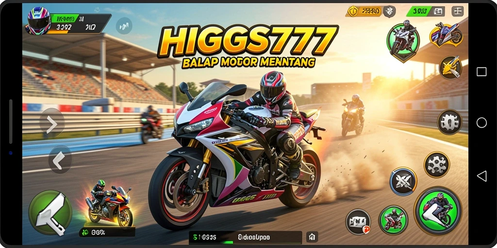 Screenshot HIGGS777 menunjukkan balapan motor yang mendebarkan dan penuh aksi.