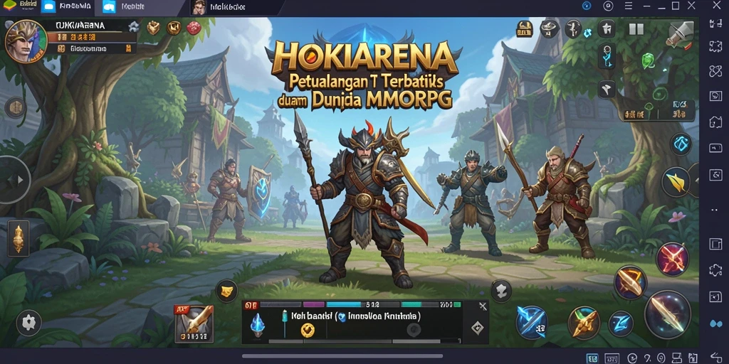 Screenshot utama HOKIARENA menampilkan aksi pertempuran epik di dunia fantasi.
