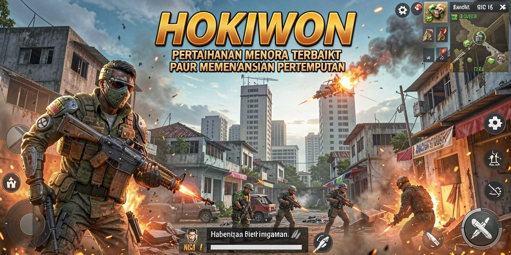 Tampilan gameplay HOKIWON yang epik dalam mode Tower Defense.