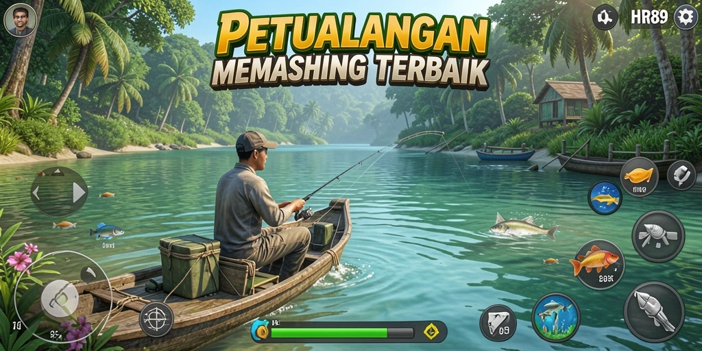 Tampilan gameplay HR89 menunjukkan aksi memancing yang menegangkan.