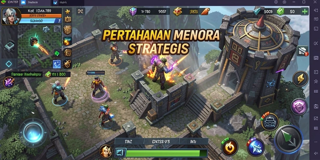 Screenshot gameplay IDN789 menampilkan aksi pertahanan menara yang intens.