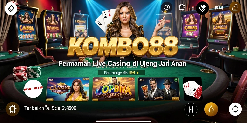 Screenshot gameplay KOMBO88 menampilkan dealer langsung dan suasana kasino yang autentik.