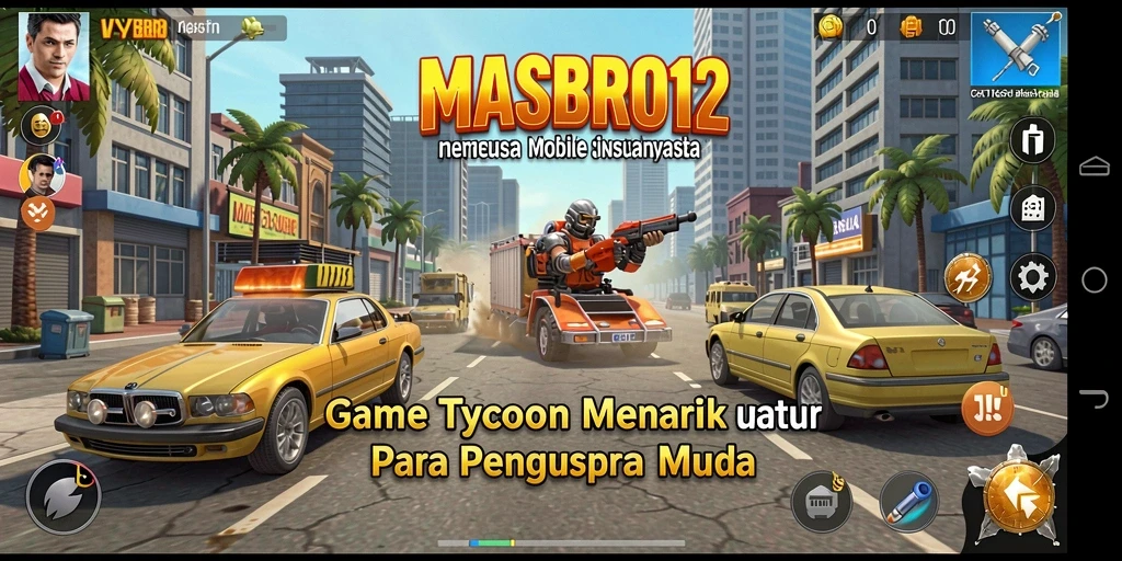 Tangkapan layar gameplay menunjukkan suasana bisnis yang dinamis.