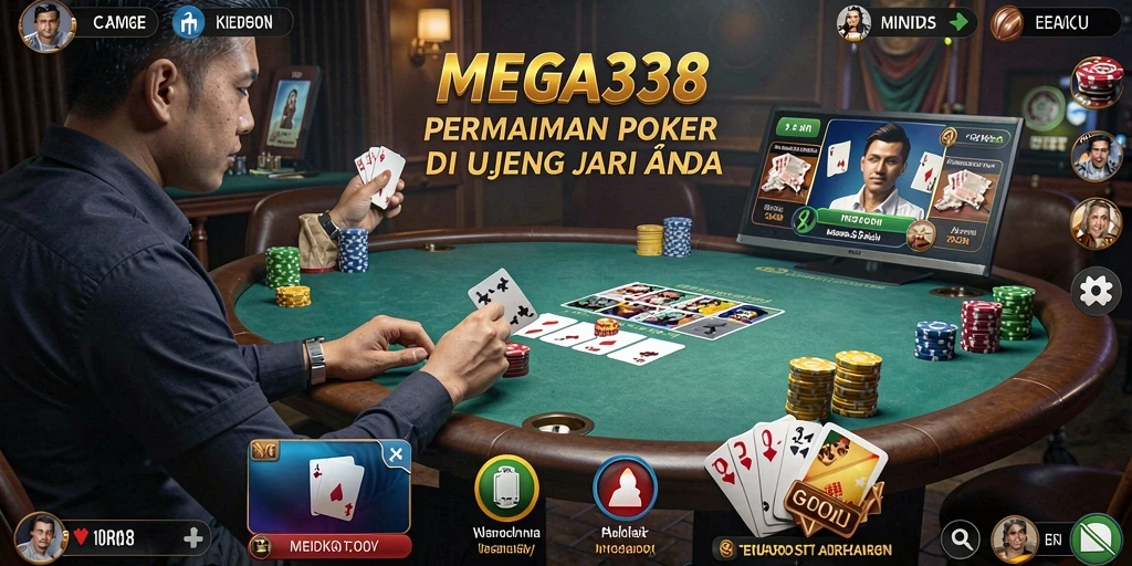 Tampilan gameplay Poker yang mendebarkan di MEGA338