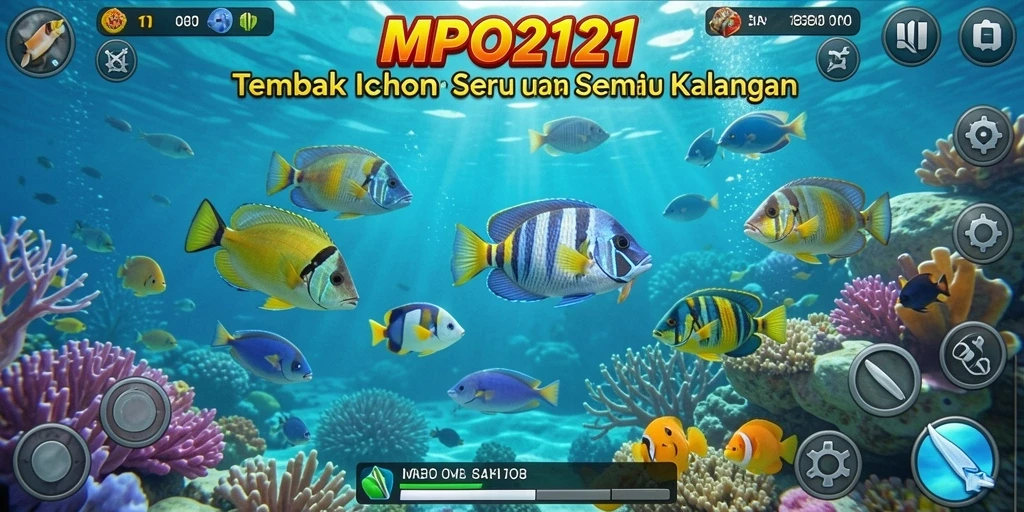 Screenshot utama MPO2121 menampilkan aksi seru dalam permainan Tembak Ikan.