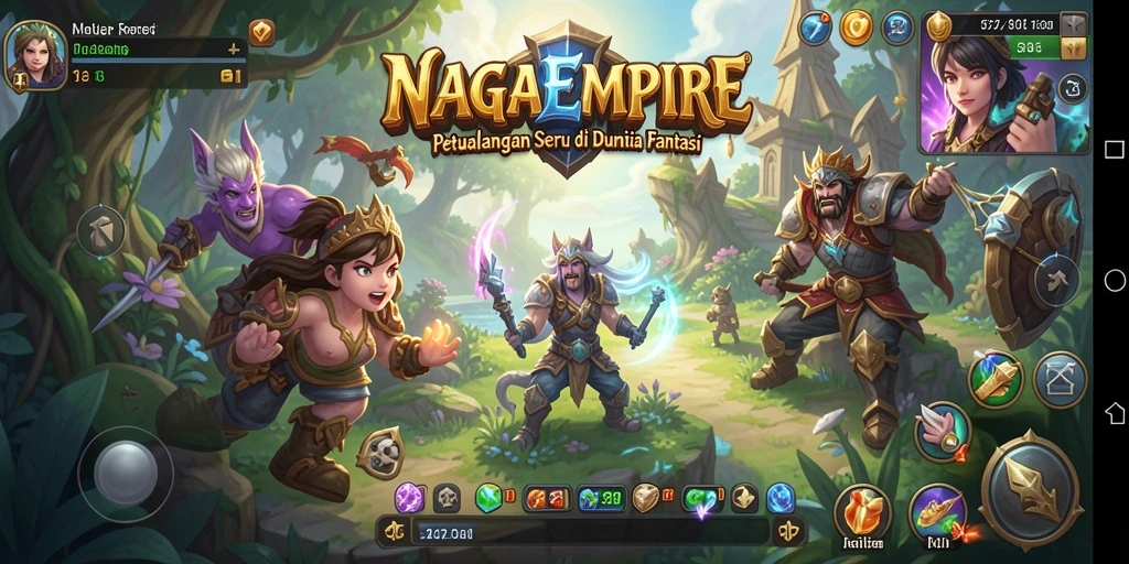 Screenshot gameplay NAGAEMPIRE menampilkan aksi petualangan yang mendebarkan.