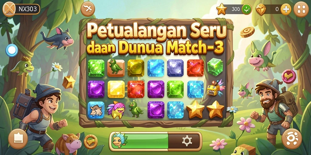 Tampilan gameplay seru dalam NX303 dengan tantangan Match-3.