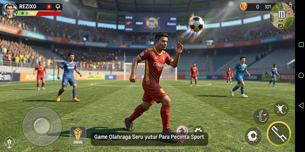 Screenshot utama REZIXO menampilkan aksi seru dalam permainan olahraga.