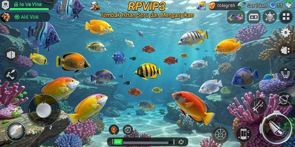 Tampilan gameplay RPVIP3 yang menampilkan aksi menembak ikan.